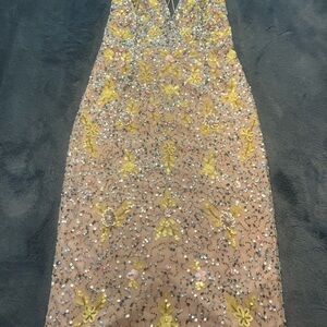 Gianni Bini Yellow and Pink Embellished Backless Dress